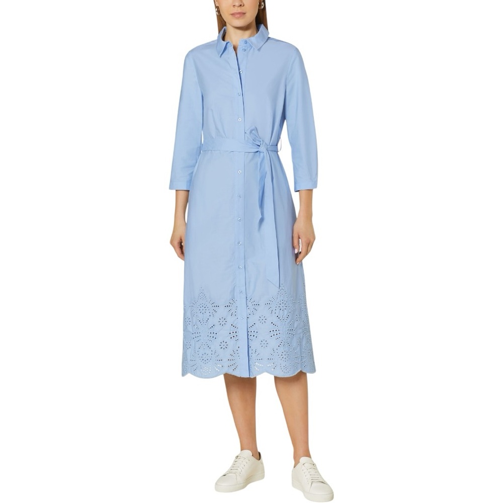 Oui Broderie Cotton Shirt Dress in Light Blue Size S (4)